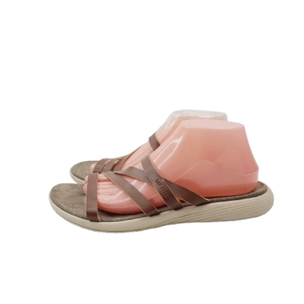 Merrell Women's Brown Duskair Seaway Oak Leather Strappy Slide Sandal Size US 10